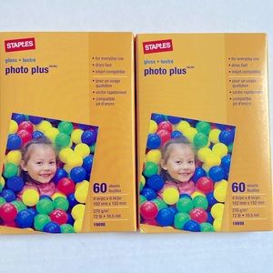 Lot of 2 STAPLES Gloss Photo Plus Photo Paper 60x2(120)Sheets 4x6” sealed #19898